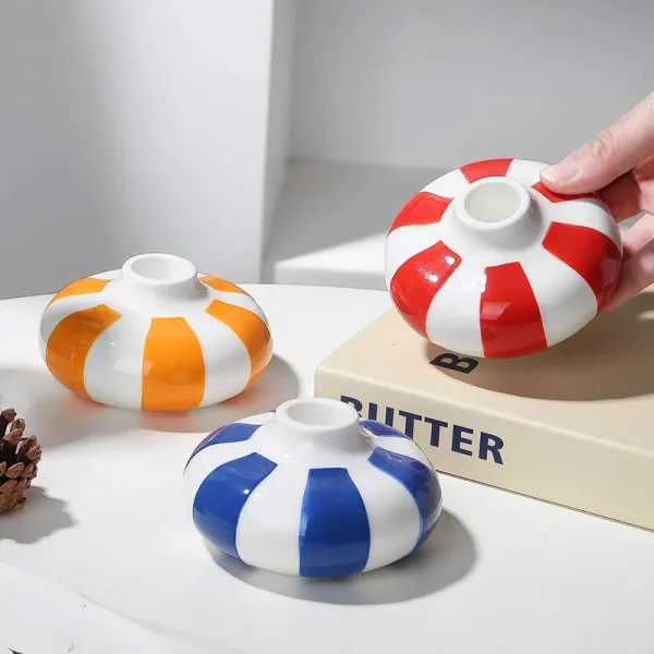 Custom Striped Ceramic Candle Holder 3