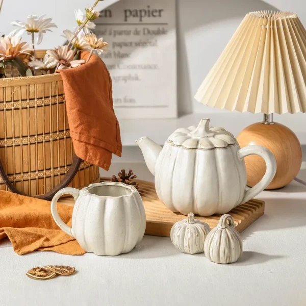 Custom White Pumpkin Ceramic Tea Set1