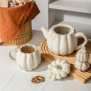 Custom White Pumpkin Ceramic Tea Set2