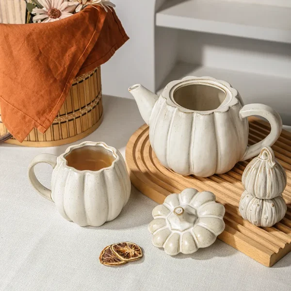 Custom White Pumpkin Ceramic Tea Set2