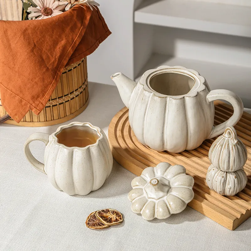 Custom White Pumpkin Ceramic Tea Set2