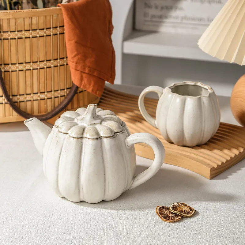 Custom White Pumpkin Ceramic Tea Set5