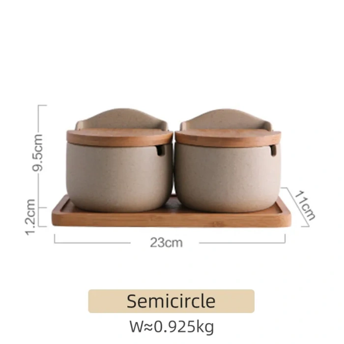 Lot de pots à épices en céramique personnalisés avec couvercle en bambou et plateau 8