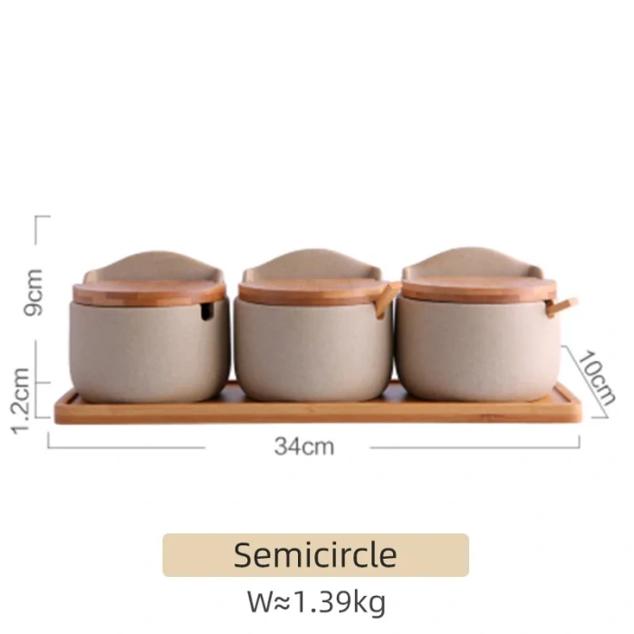 Lot de pots à épices en céramique personnalisés avec couvercle en bambou et plateau9