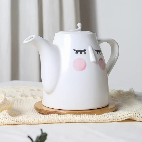 Custom Ceramic Tea Set Abstract Face Design with 3D Relief Mugs3