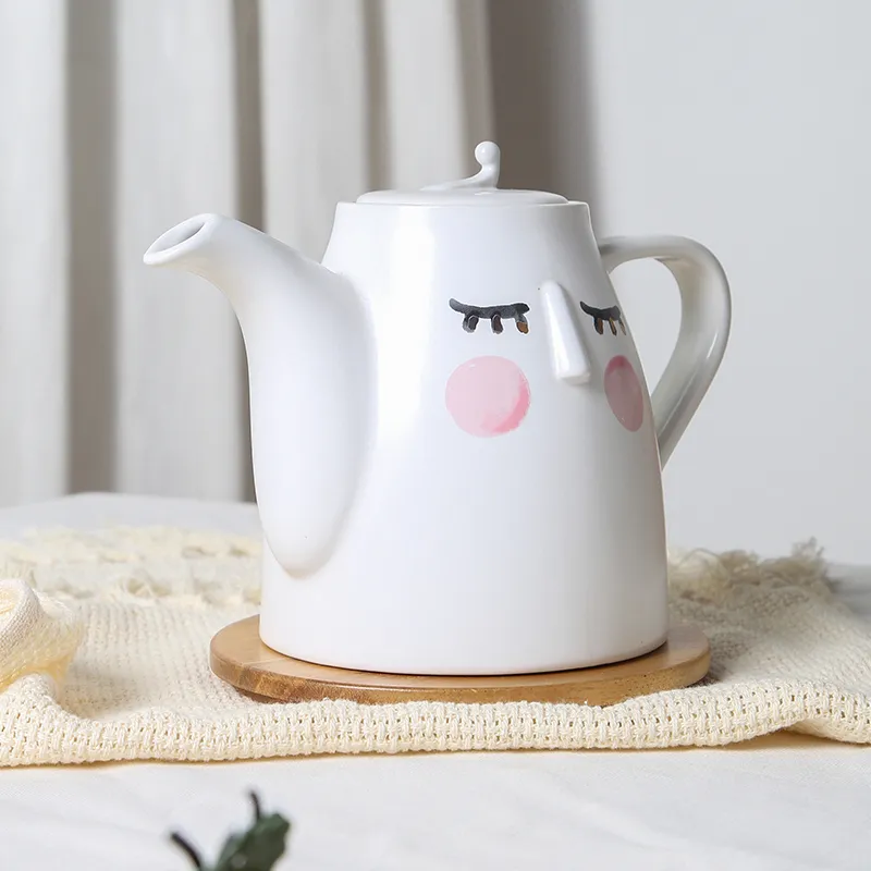 Custom Ceramic Tea Set Abstract Face Design with 3D Relief Mugs3