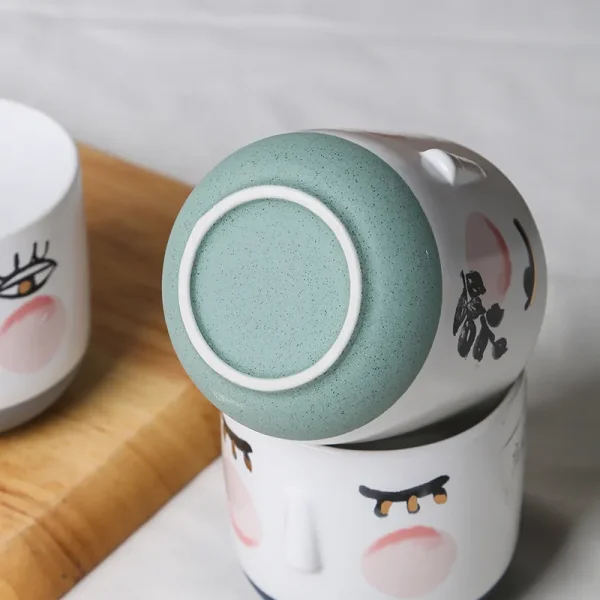 Custom Ceramic Tea Set Abstract Face Design with 3D Relief Mugs5