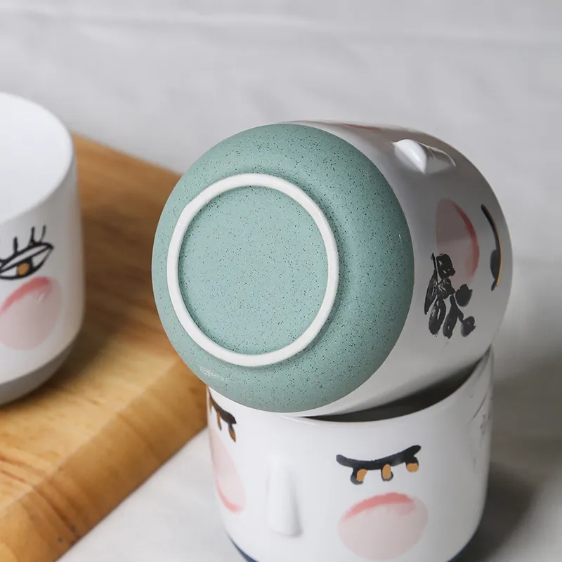 Custom Ceramic Tea Set Abstract Face Design with 3D Relief Mugs5