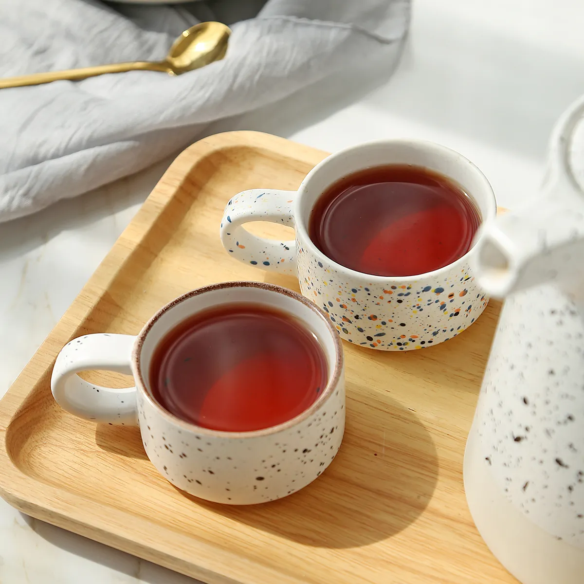 Custom Ceramic Tea Set in Bulk Speckled Terrazzo Design with Conical Teapot3