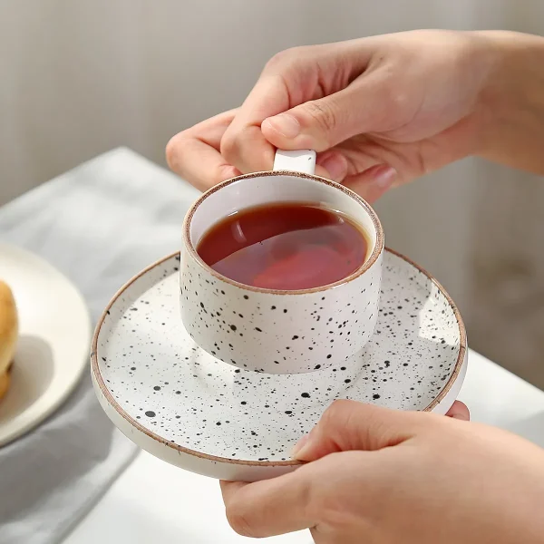 Custom Ceramic Tea Set in Bulk Speckled Terrazzo Design with Conical Teapot4
